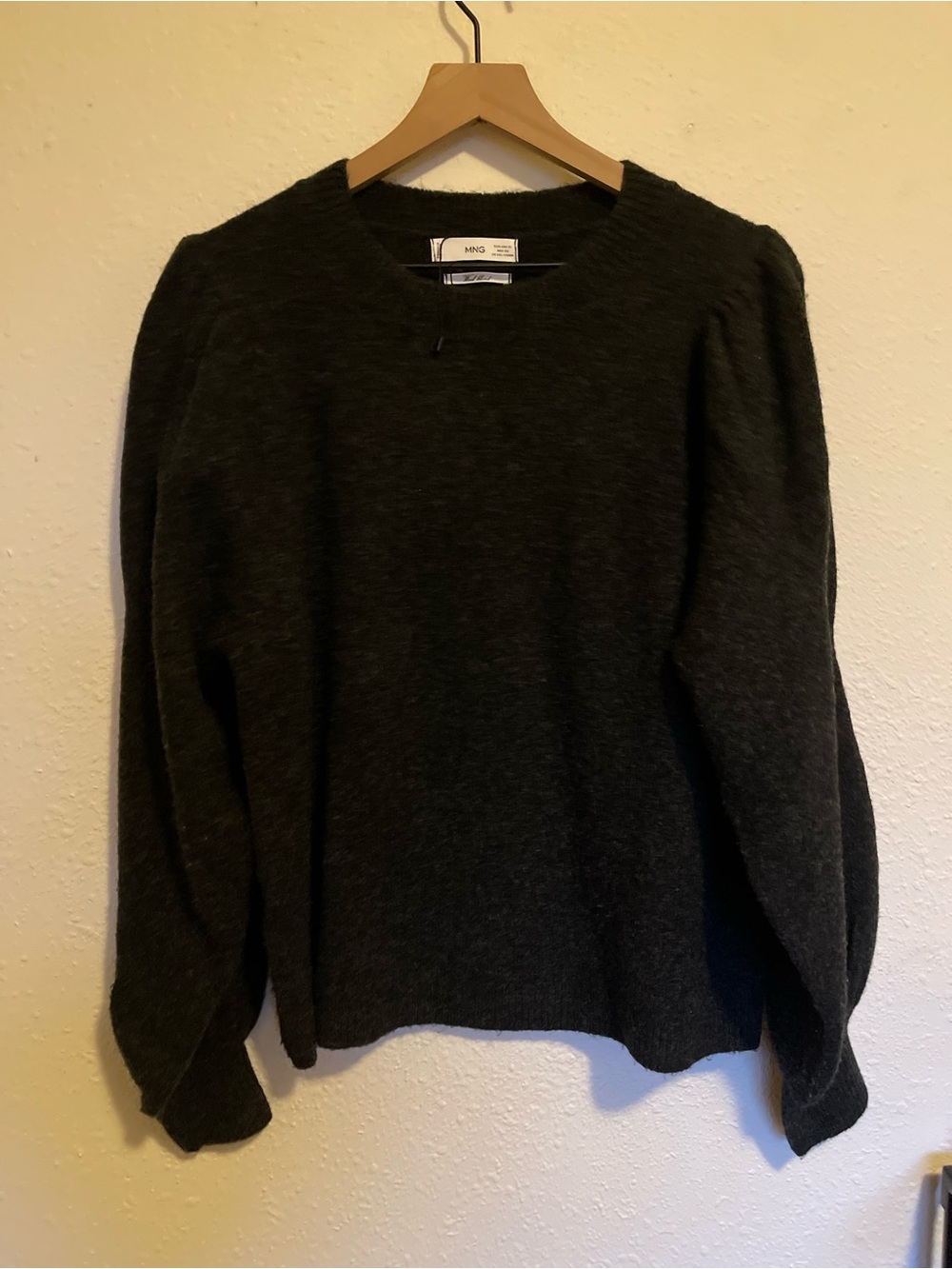 Mango Charcoal Ribbed Wool-Blend Crewneck Sweater